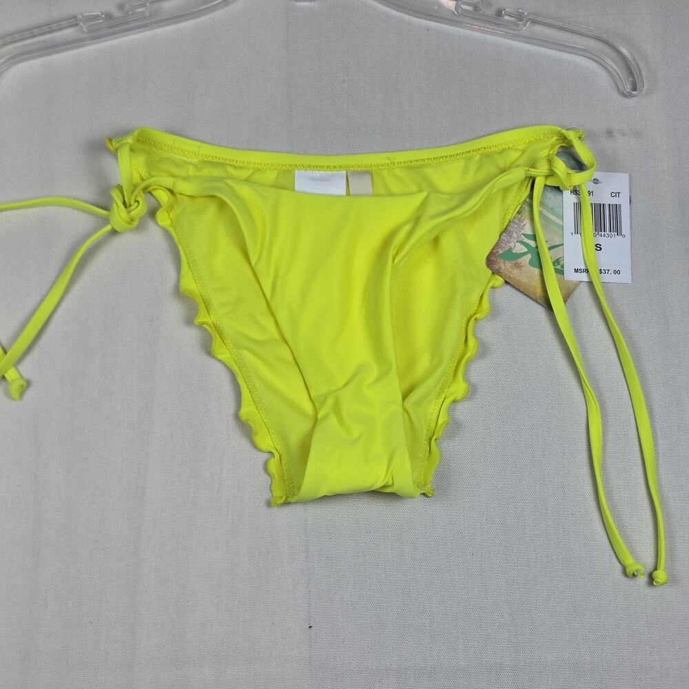 Hobie Women's Neon Yellow Side Tie Bikini Bottom Ruffle Trim Size Small NWT